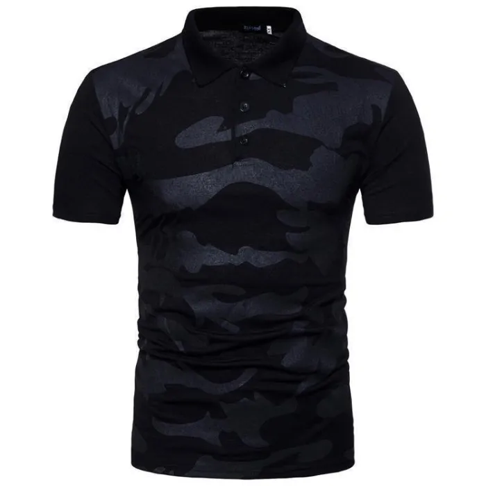 Men'S Camouflage Spilce Color Casual Lapel Polo Shirt