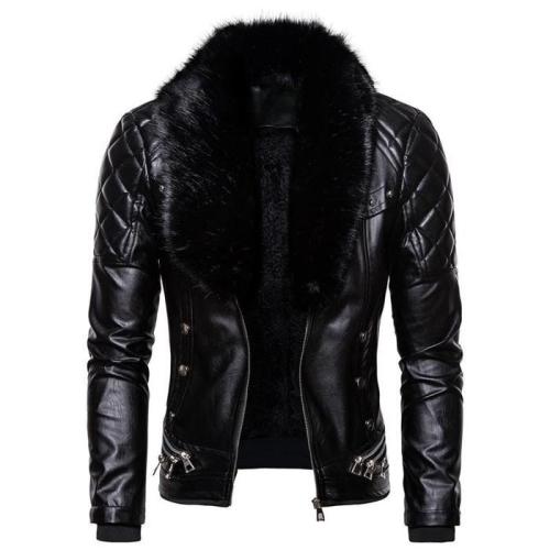 Detachable Fur Collar Windbreaker Leather Jacket