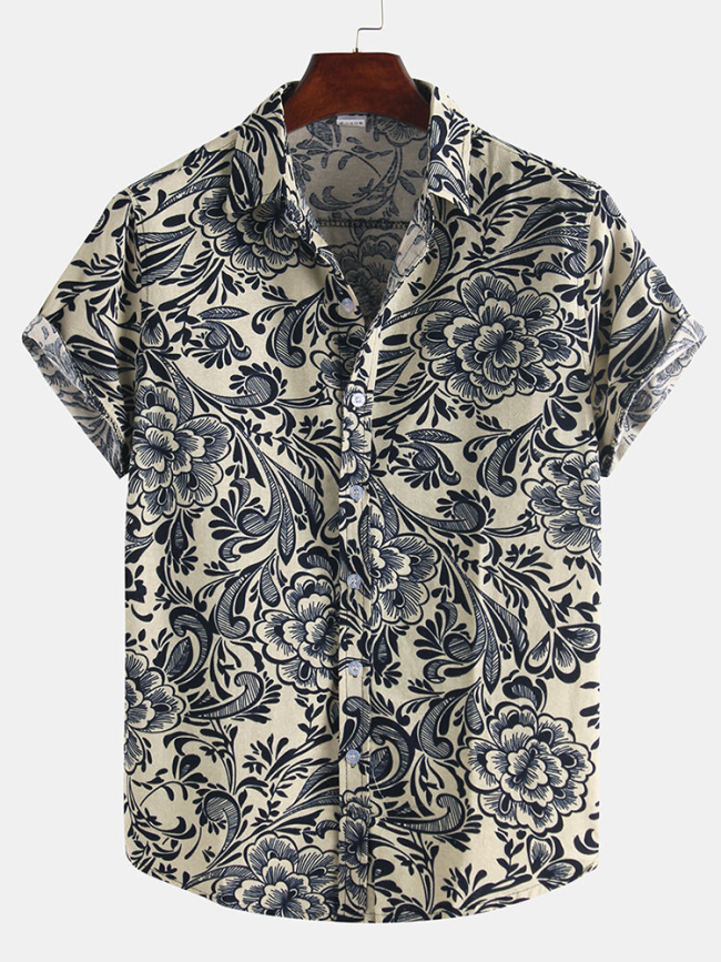 Summer  Black Floral Short Sleeve Shirt-16