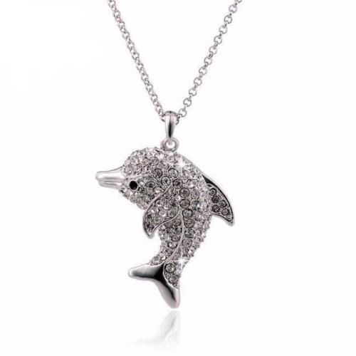 Rhinestone Filled Dolphin Necklace