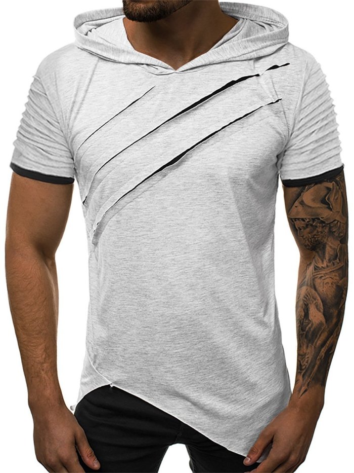 Men'S Solid Colored Slim T-Shirt Casual Hooded