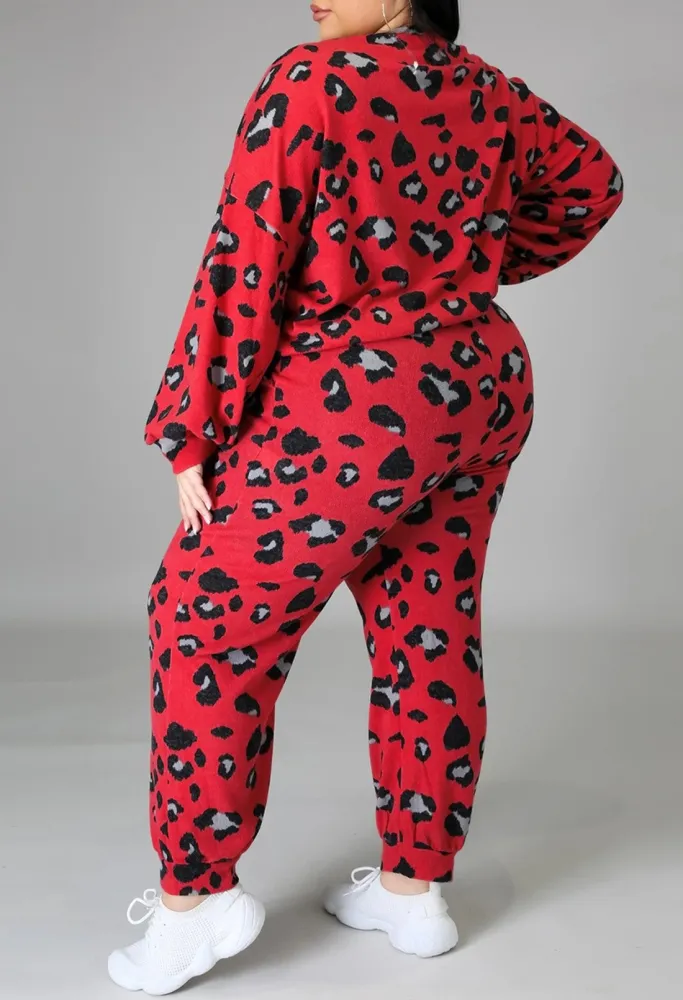 Leopard Print Top Loose Fit Joggers Oversized Tracksuit