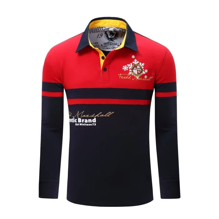 Contrast Color Men'S Long Sleeve Polo Shirt