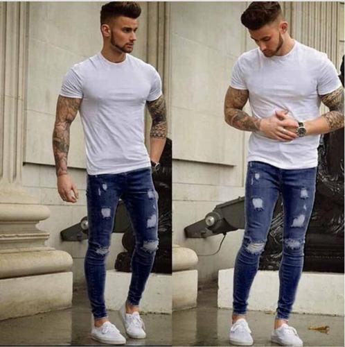 Cowboy Skinny Ripped Holes Pencil Pants Jeans