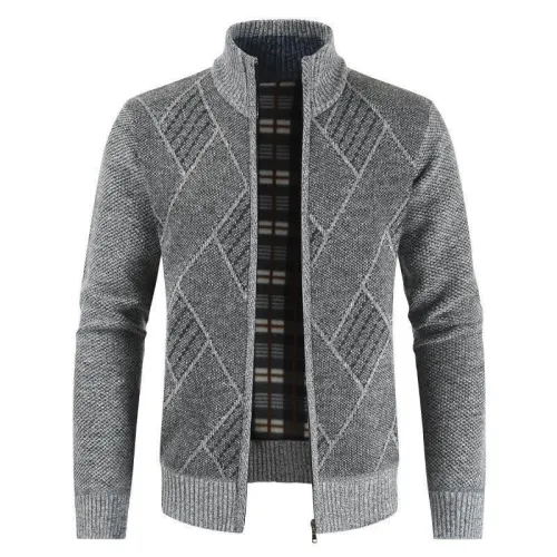 Mens Rhombic Pattern Embroidery Stand Collar Knitted Sweater