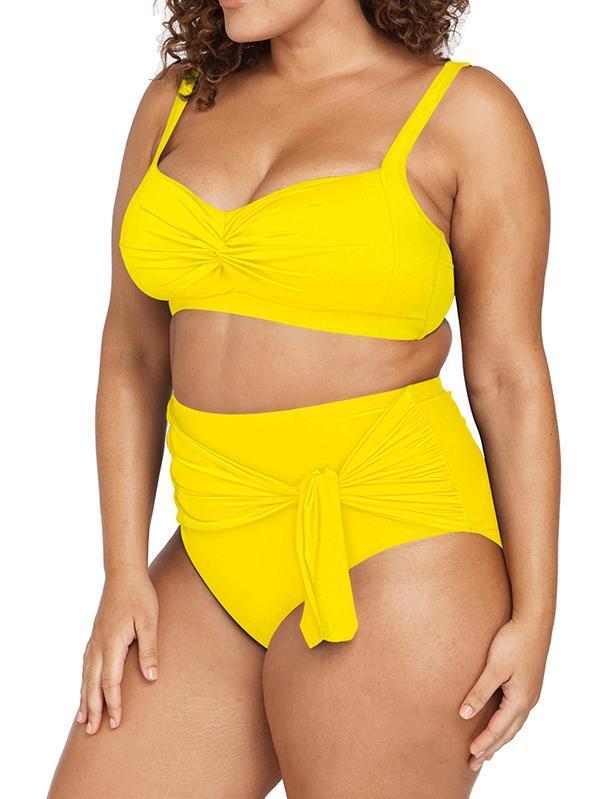 Sexy Plus Size Bathing Suits Twist Front High Waisted Bikini Set