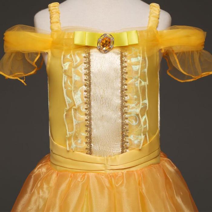 Kids Girls Princess Belle Yellow Dress Cosplay Costume Party Clothing