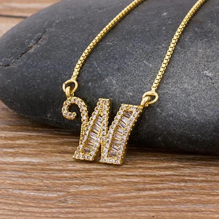 Personalized Zircon Adorned Initial Letter Necklace