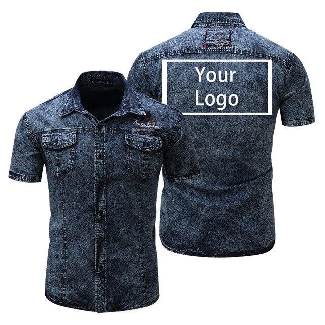 Men Denim Jacket Custom Logo Short Sleeve Shirts Tee