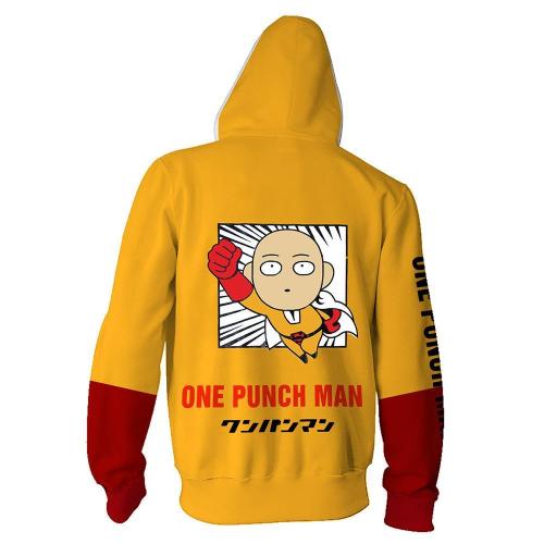 One Punch Man Anime Saitama Yellow Cosplay Hoodie 3D Printed Zipper Jacket Sweatshirt