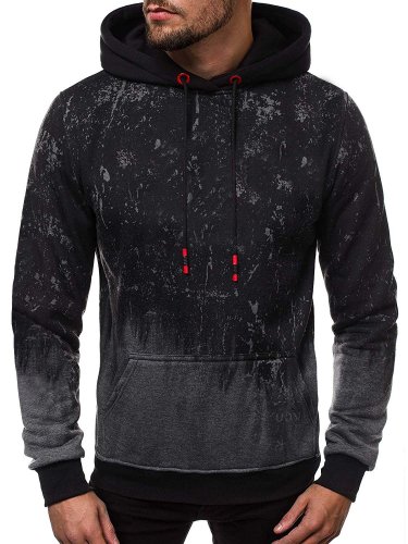 Men Fashion Printing Pocket Hooded Sweatshirt