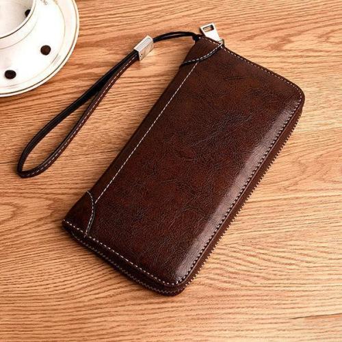 Men Business Casual Zipper Long Wallet Phone Bag Clutch Bag