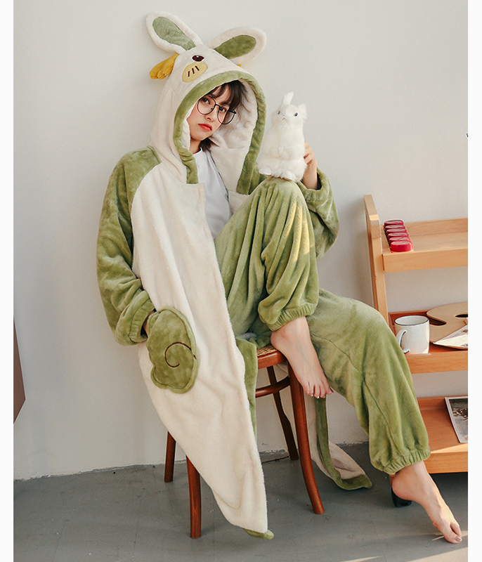 Bunny Ears Angel Plush Hooded Pajama Set