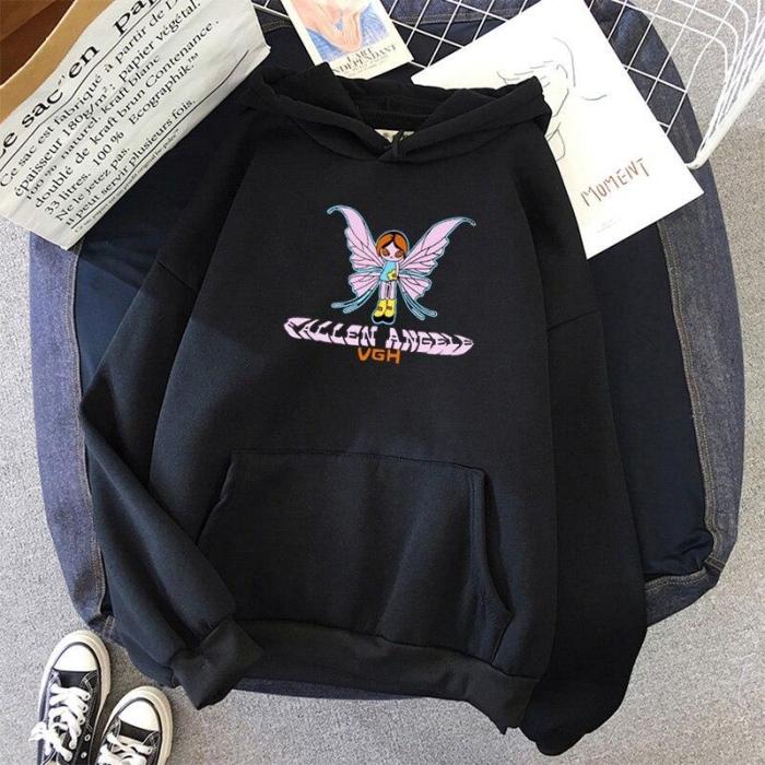 Korea Harajuku E-Girl Butterfly Print Letter Sweatshirt Top Gothic Hoodie Kawaii Oversize Sweatshirt