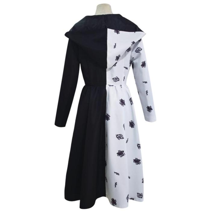Cruella Black White Dress Outfits Halloween Carnival Suit Cosplay Costume
