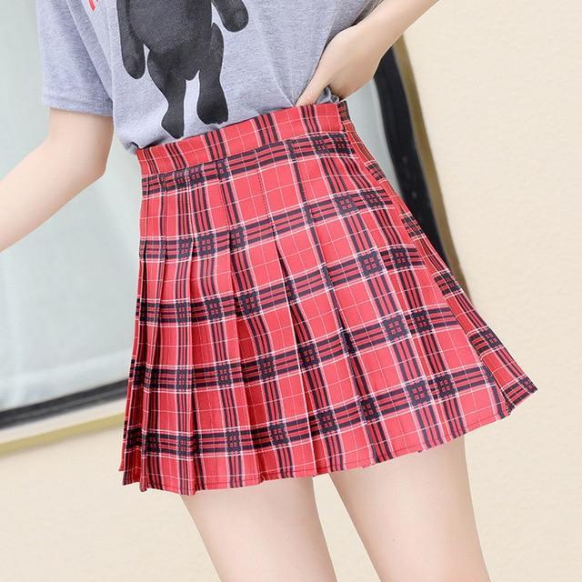 Plaid Summer Skirt High Waist Stitching Student Pleated Skirts Cute Sweet Girls Dance Mini Skirt