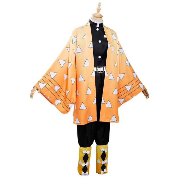Anime Demon Slayer Agatsuma Zenitsu Kimono Outfits Halloween Carnival Suit Cosplay Costume