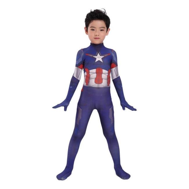 Kids Captain America Zentai Jumpsuit Suit Halloween Cosplay Costume