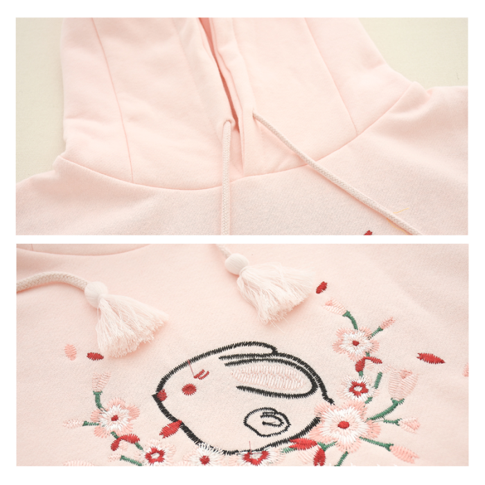 Cute Rabbit Floral Embroidery Hoodie