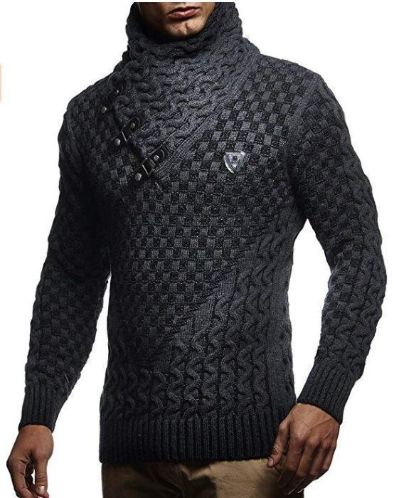 Turtleneck Sweater Winter Knit Slim Fit Button Outwear Pullover Sweater