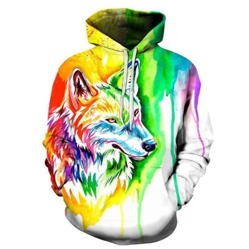 Wolf Paint Splash 3D Sweatshirt Hoodie Pullover