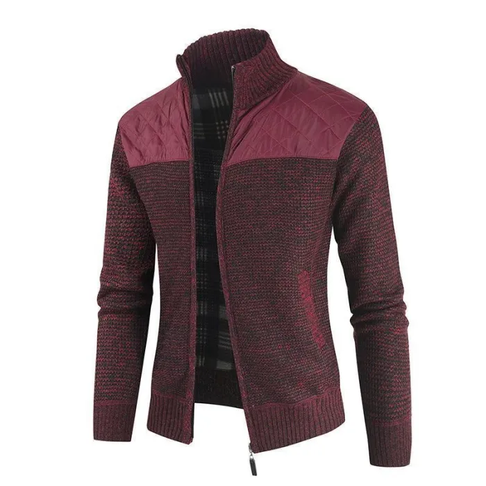 Men Fashion Patchwork Color Zipper Thick Knitted Cardigan