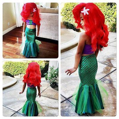 The Little  Princess Ariel Dress Cosplay Costume Kids For Girl Fancy Green Dress