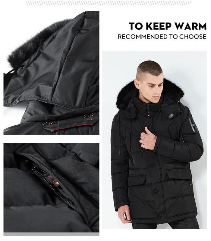 Long Style Hooded Men Fur Collar Thick Windproof Parka