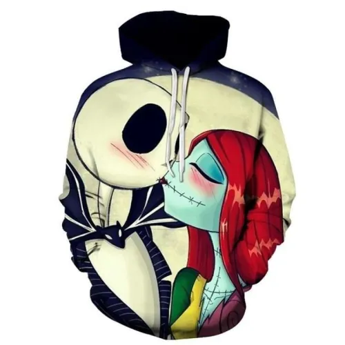 Nightmare Before Christmas Jack And Sally Kiss 3D Sweatshirt Hoodie Pullover