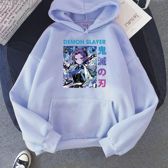 Demon Slayer Anime Hoodie Unisex Kochou Shinobu Printed Harajuku Graphic Loose Sweatshirts Casual Pullover
