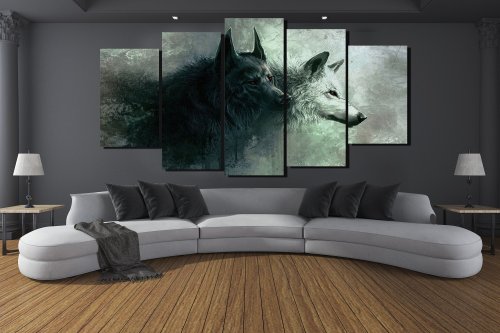 Yin & Yang Wolves 5 Piece Canvas