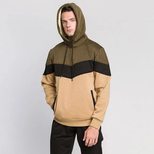 Mens Hoodies  Streetwear Patchwork Hoody Pullover Sweatshirts