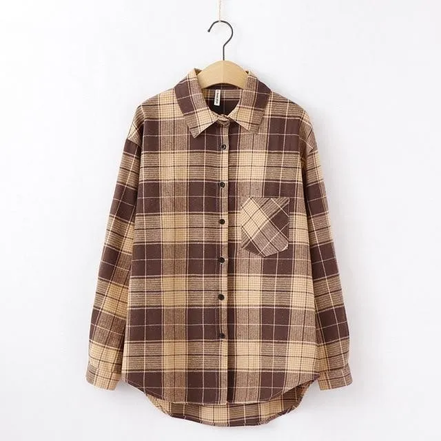Fashion Women Plaid Shirt Chic Checked Blouse Long Sleeve Female Casual Print Shirts Loose Cotton Tops Blusas Spring S