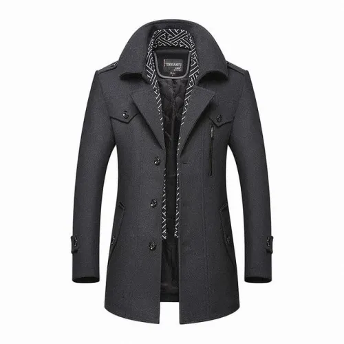 Men Woolen Coat Casual Business Trench Overcoat