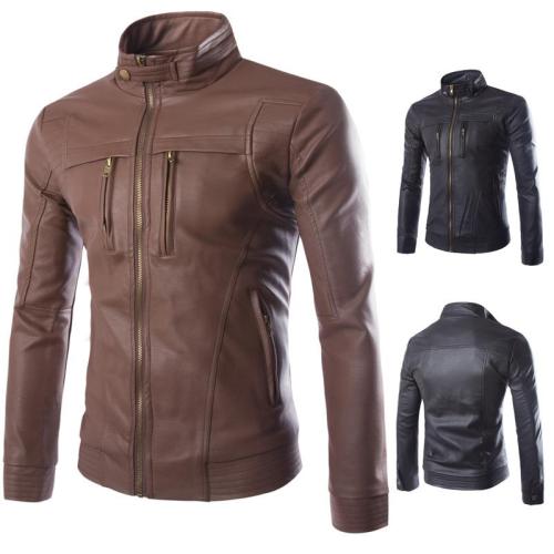 Stand Collar Zipper Casual Faux Leather Jacket