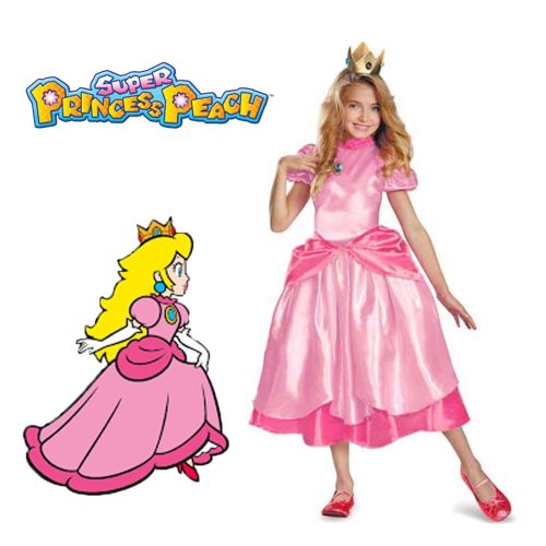 Princess Peach/Super Mario Bros Costume Classic Game Mario Costume Kids Girls Carnival Cosplay Party Dress