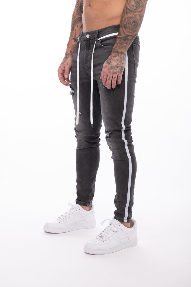 Men'S Slim Hole Tether Jeans Trousers Fashion Solid Color
