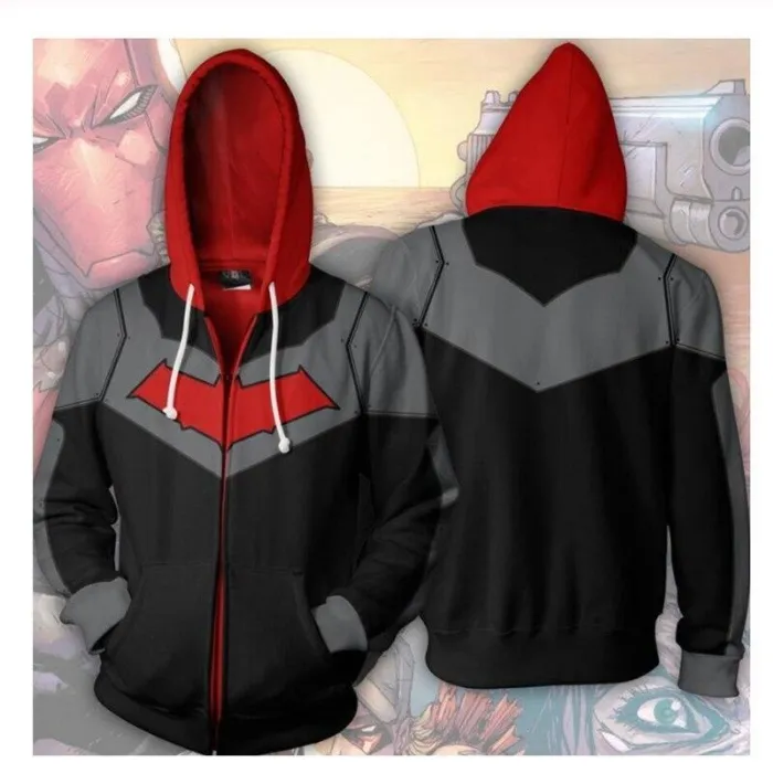 Comic Nightwing Batman Partner Robin Costume Anime Zipper Hoodie Adult Men Cosplay Sweatshirts