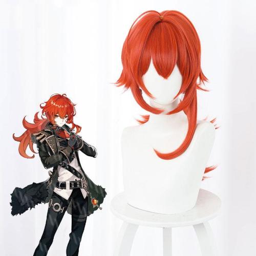 Diluc From Genshin Impact Halloween Red Cosplay Wig