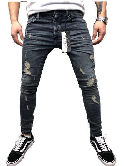 Mens Fashion Ripped Stretch Fit Jeans