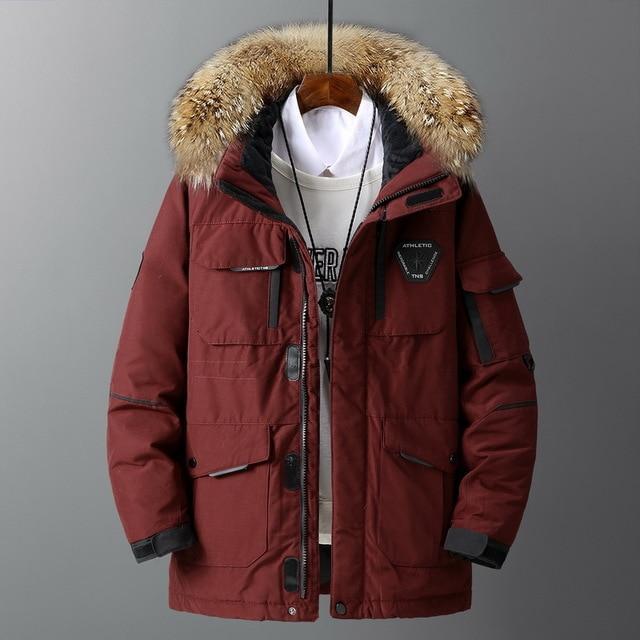 Men'S Down Jacket Fur Collar Winter Warm Parka