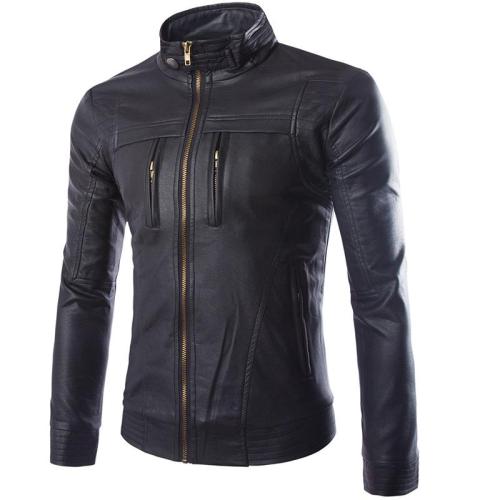 Stand Collar Zipper Casual Faux Leather Jacket