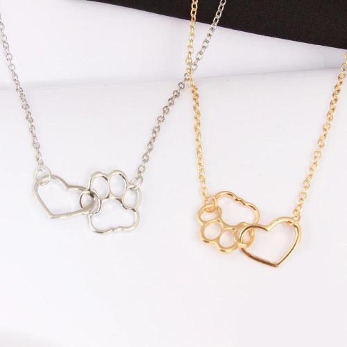 Hollow Pet Paw And Heart Pendant Necklace