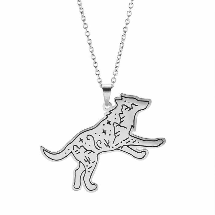 Stainless Steel Forest Animal-Themed Pendant Necklace