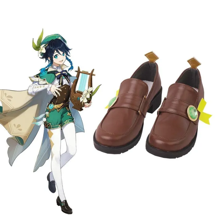 Genshin Impact Venti Brown Cosplay Shoes