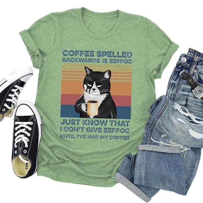Funny Black Cat In Coffee T-Shirt