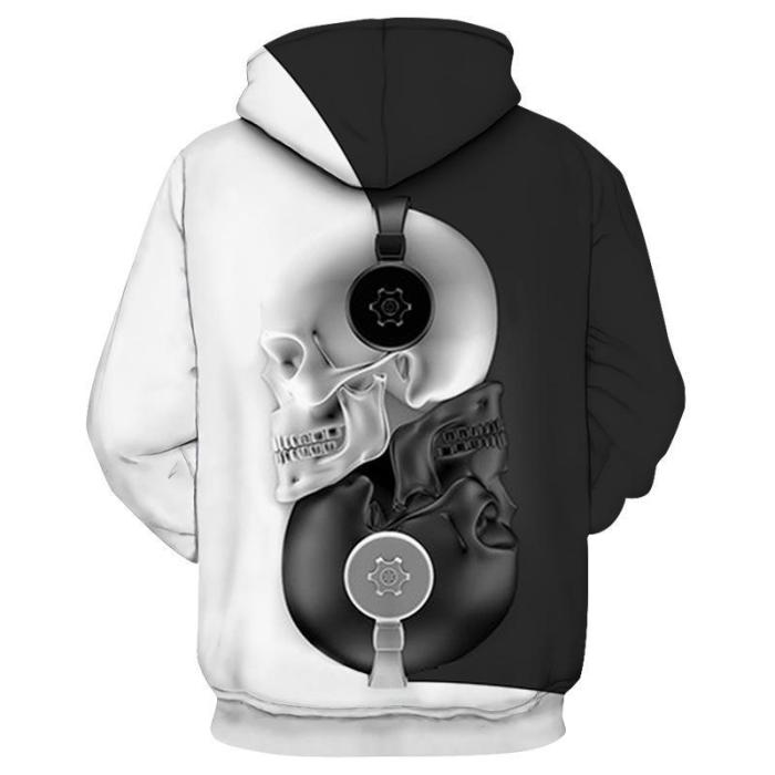 White Black Skull Man Head Movie Cosplay Unisex 3D Printed Hoodie Sweatshirt Pullover
