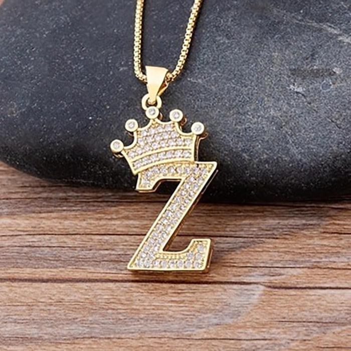 Personalized Zircon Crown A-Z Initial Letter Charm Necklace