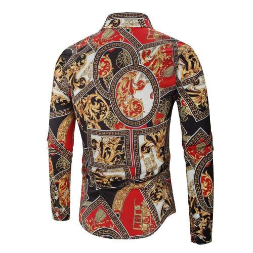 Mens Floral Flower Printed Shirts Long Sleeve Casual