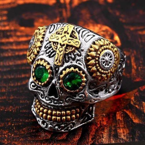 Carved Gothic Biker Skull Ring
